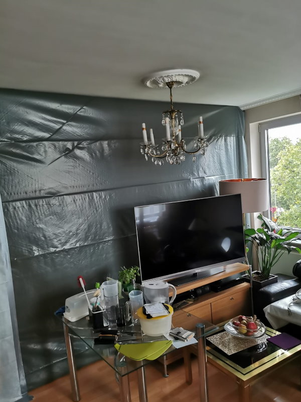 Staubschutzwand um die Weiß bereich zu trennen vom schwarzbereich Wohnzimmer